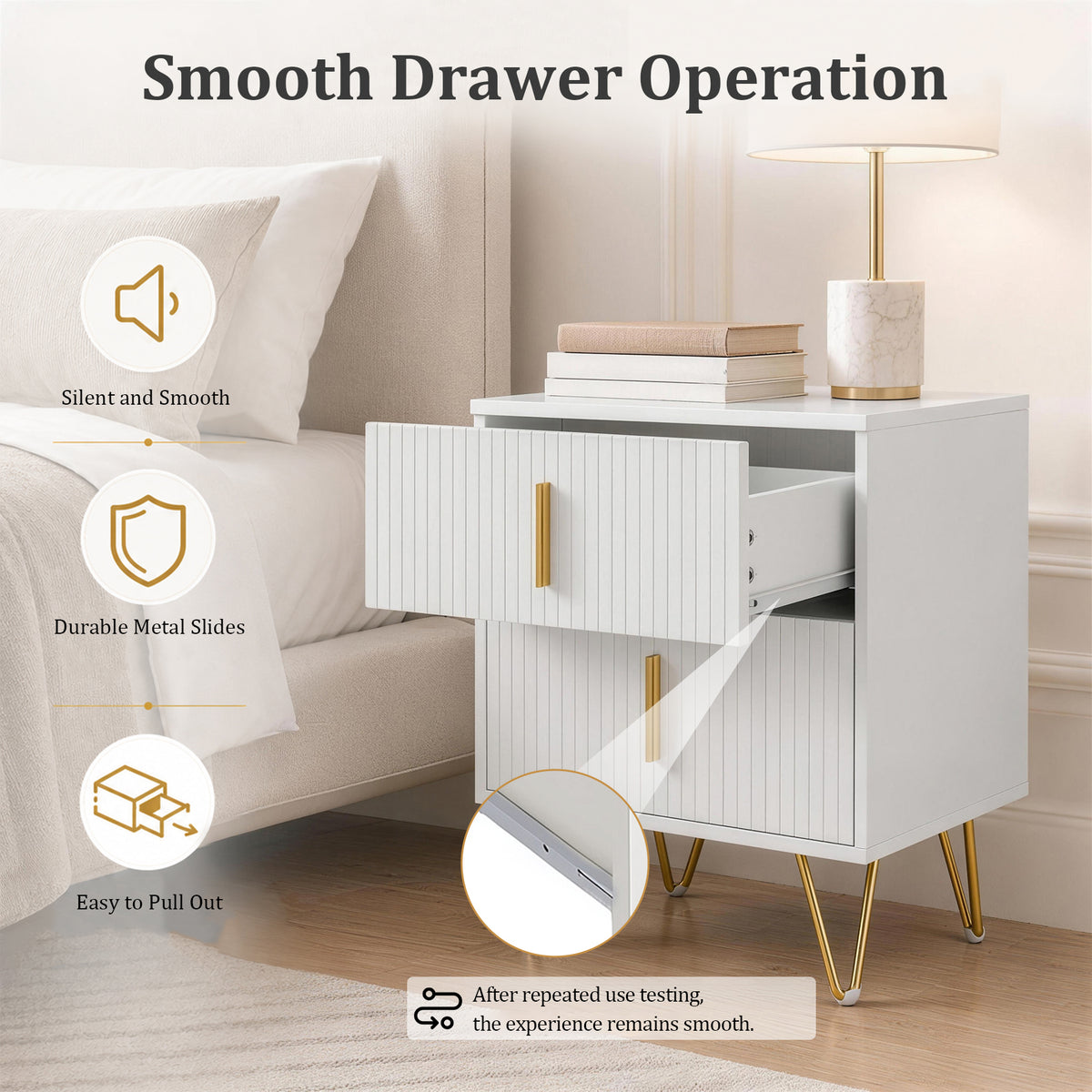 HomeMiYN Bedside Table with 2 Drawers for Bedroom and Living Room
