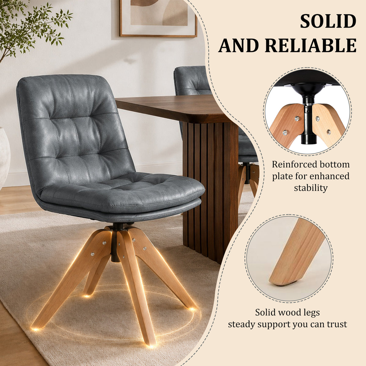 HomeMiYN 360° Swivel Dining Chairs Faux Leather Upholstered