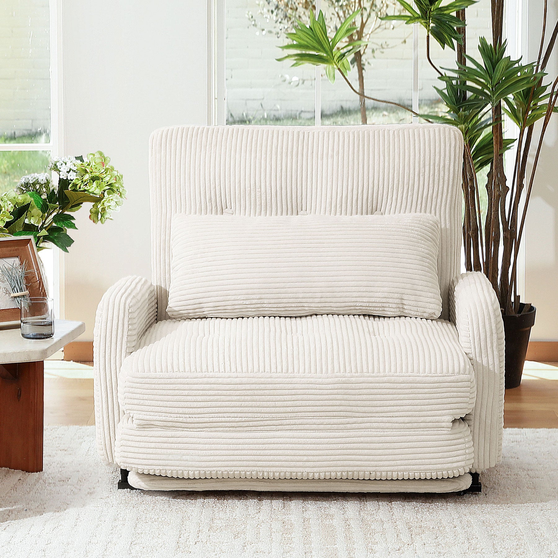 HomeMiYN Folding Sofa Bed in beige color #color_Beige