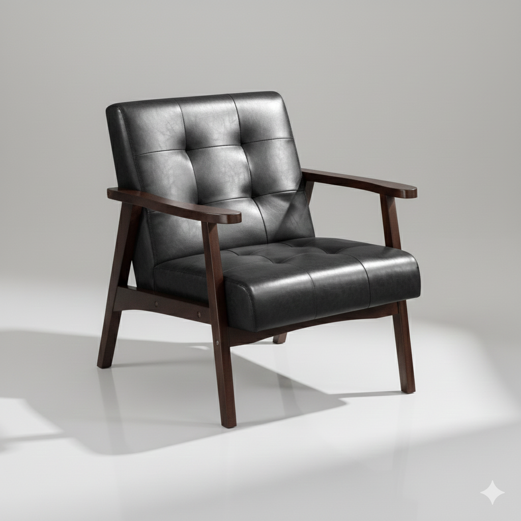 HomeMiYN Mid-Century Armchairs Retro Tufted Faux Leather Accent Chair