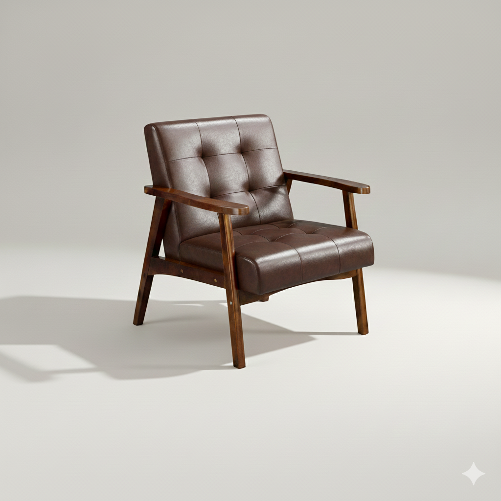 HomeMiYN Mid-Century Armchairs Retro Tufted Faux Leather Accent Chair