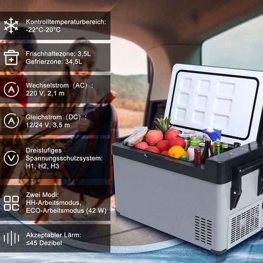 HomeMiYN Thermobehälter Kompressor kühlbox auto 38L 12V/240V tragbare Kühlschrank mit Griff