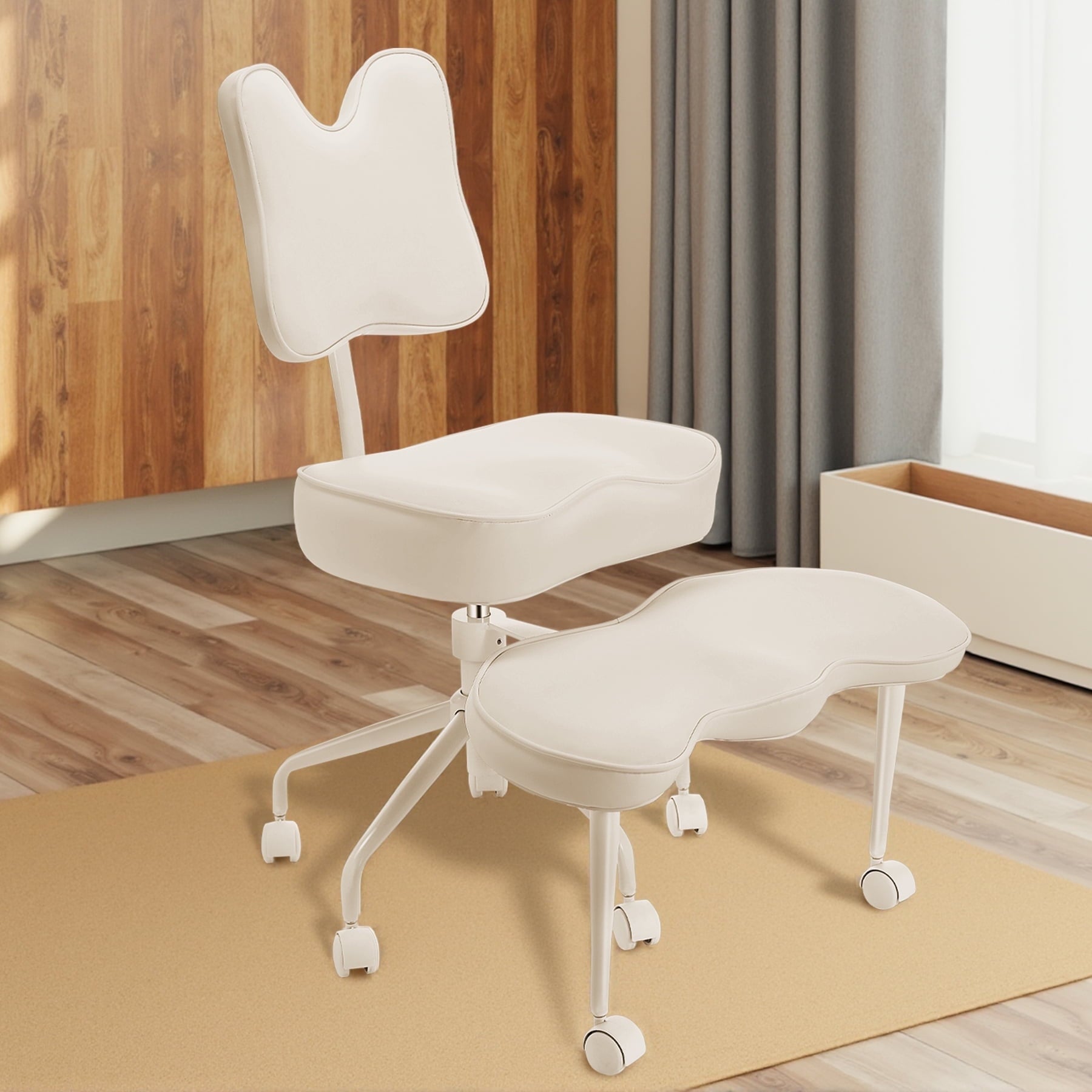 Cross Legged Office Chair with Wheels#color_White