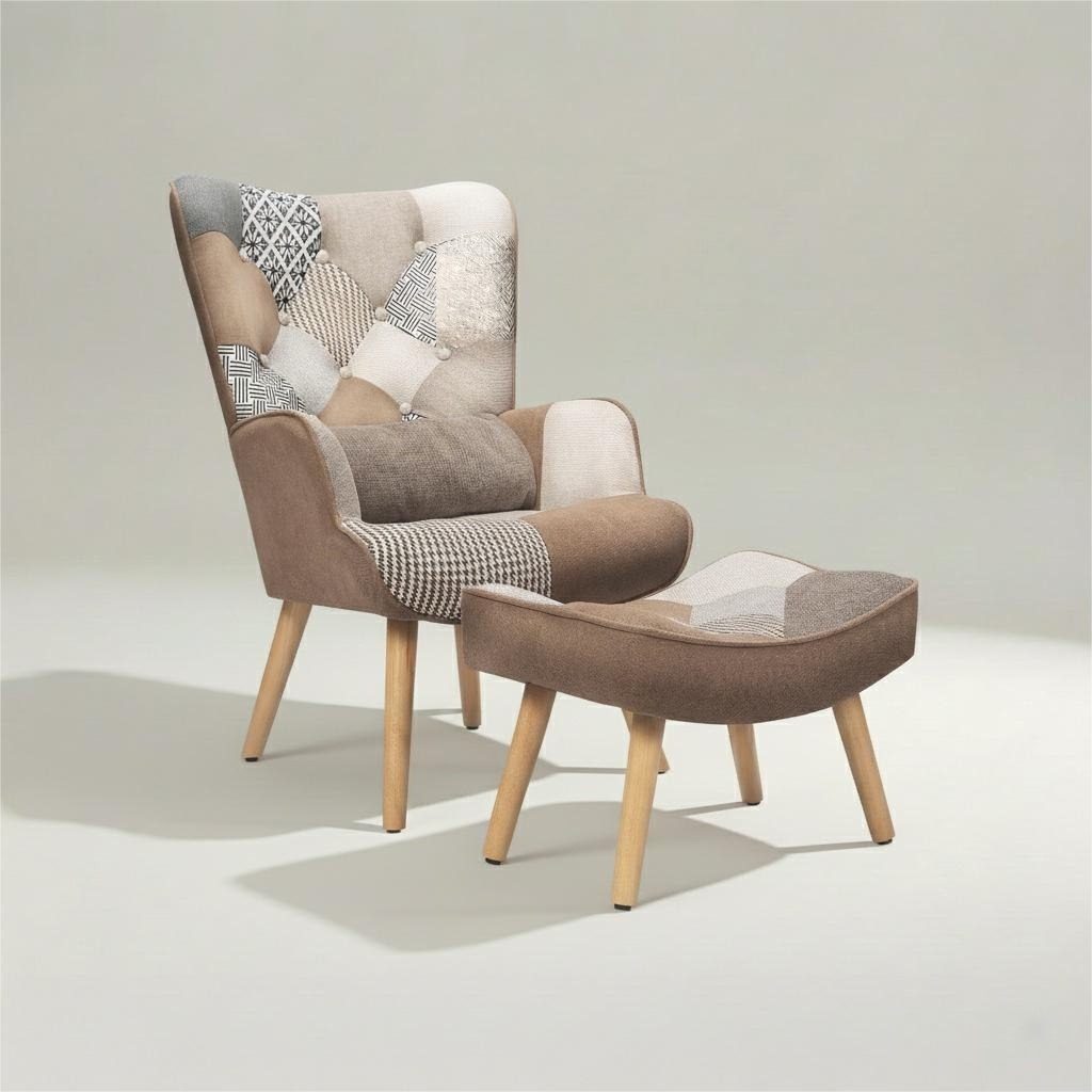 Accent Armchair with Ottoman Single Sofa Chair#color_Brown