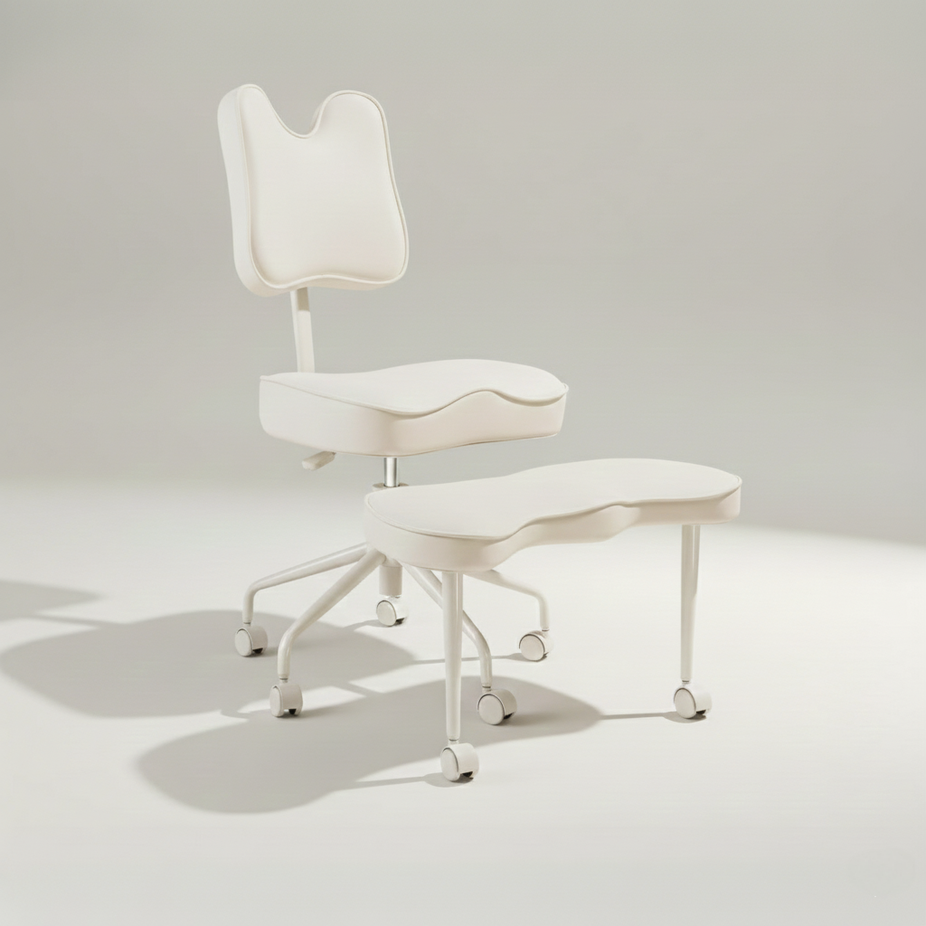 Cross Legged Office Chair with Wheels#color_White