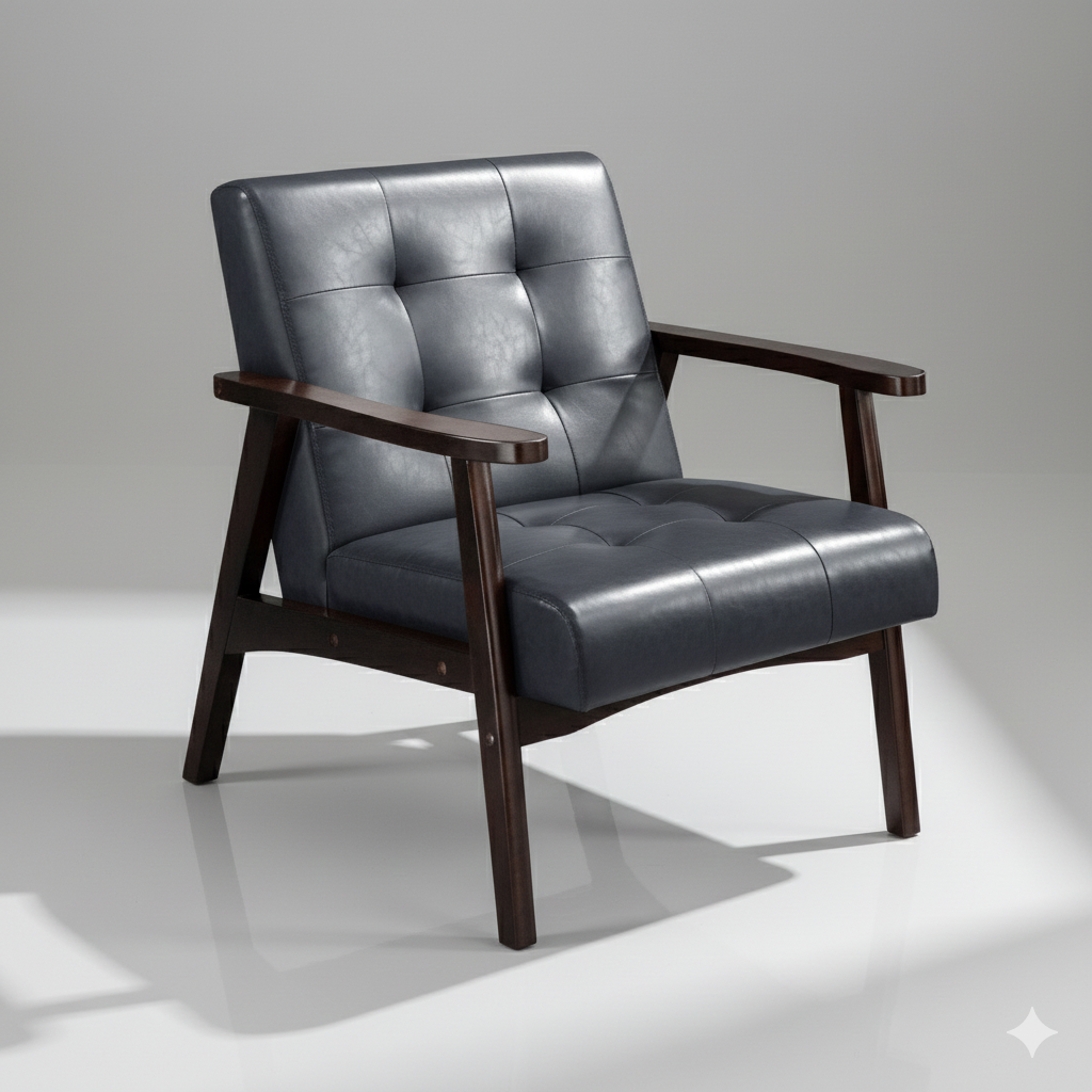 HomeMiYN Mid-Century Armchairs Retro Tufted Faux Leather Accent Chair