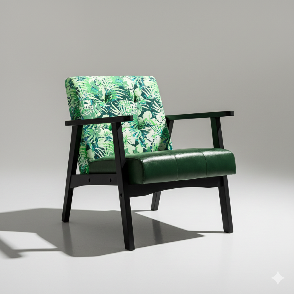 HomeMiYN Mid-Century Armchairs Retro Tufted Faux Leather Accent Chair