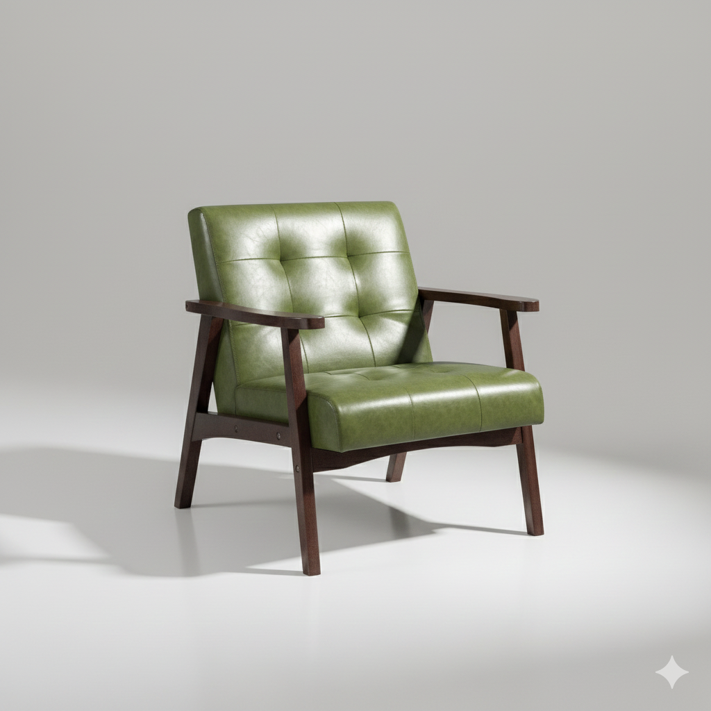 HomeMiYN Mid-Century Armchairs Retro Tufted Faux Leather Accent Chair