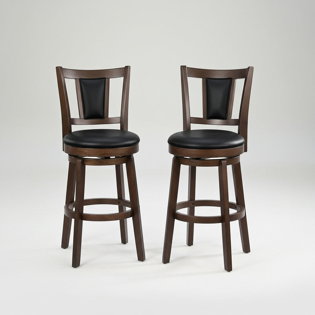 2 Set of Swivel Bar Stool with Square Padded Back & Seat – Mid-Century Modern Counter Height Chair