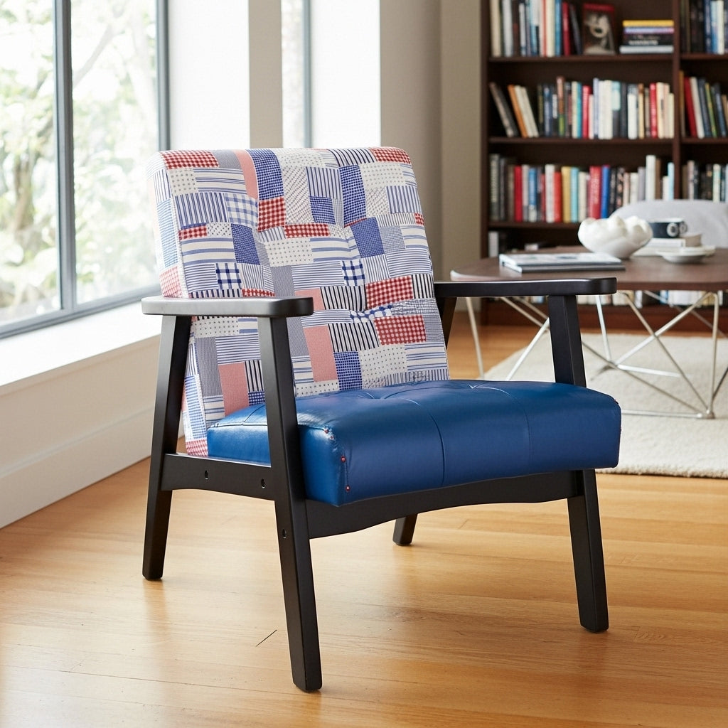 Mid-Century Armchairs Retro Tufted Faux Leather Accent Chair