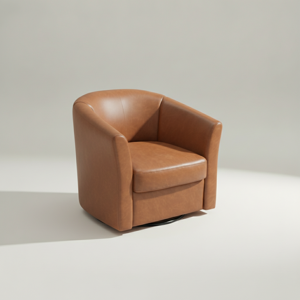 Pre Order - Madison Modern Cognac Faux Leather Swivel Barrel Armchair
