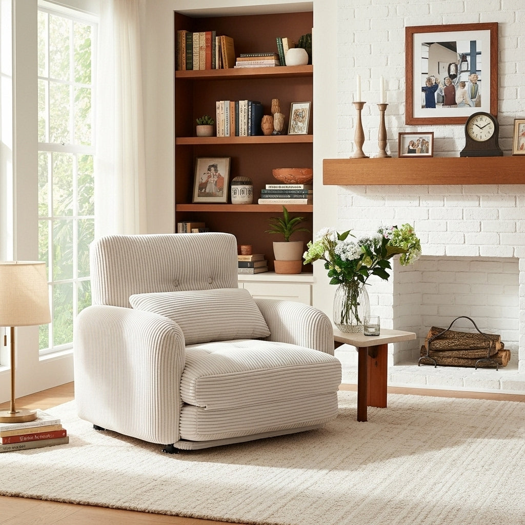 HomeMiYN Folding Sofa Bed in beige color #color_Beige