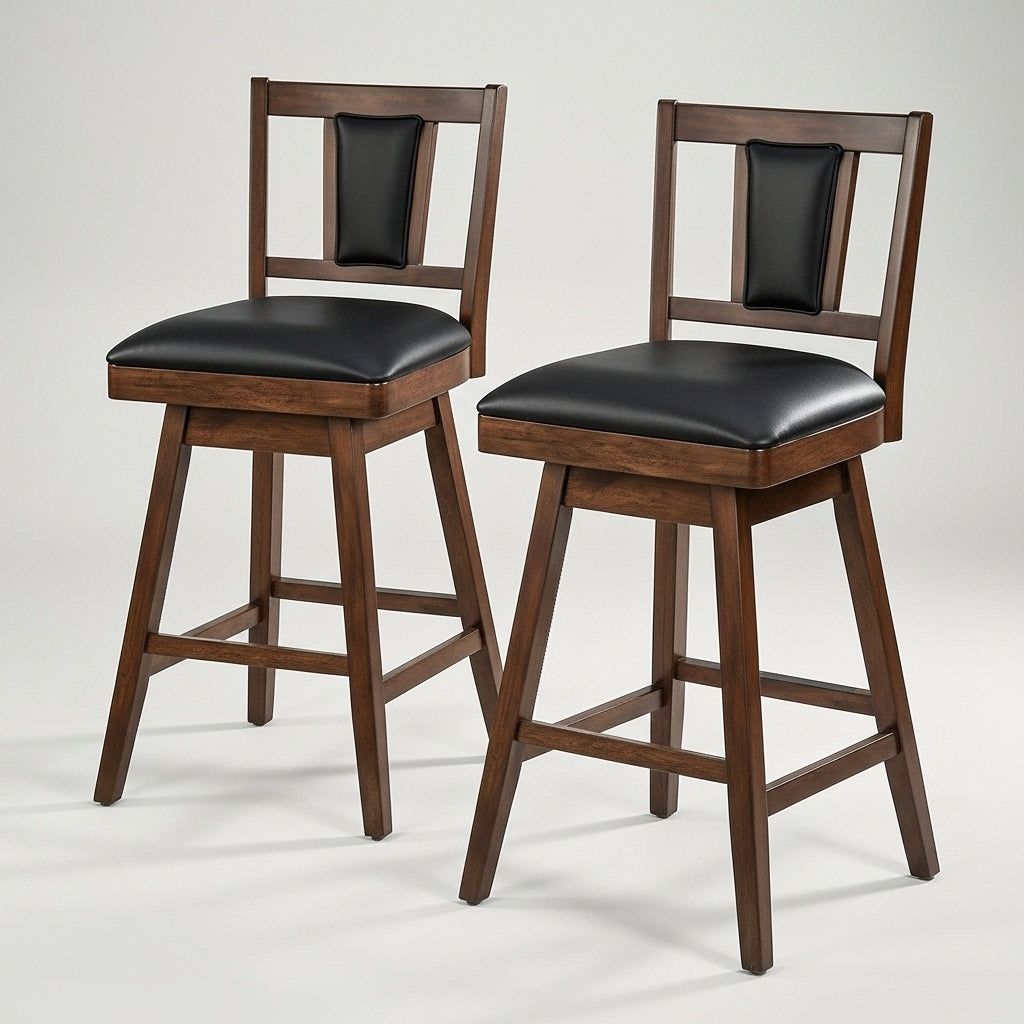 2 Set of Swivel Bar Stool with Vertical Padded Back & Seat – Mid-Century Modern Counter Height Chair