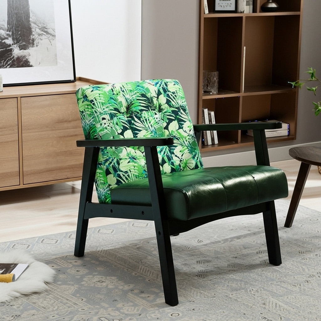 Mid-Century Armchairs Retro Tufted Faux Leather Accent Chair