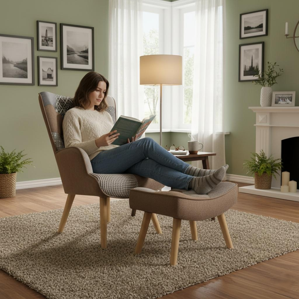 Accent Armchair with Ottoman Single Sofa Chair#color_Brown