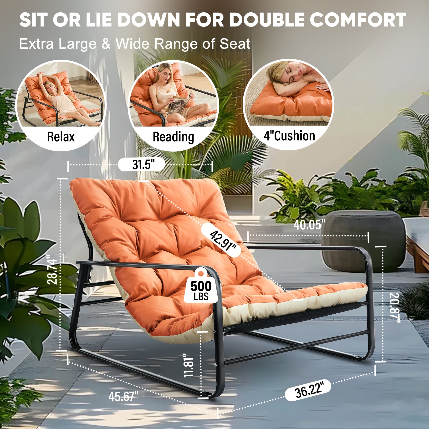 Outdoor Steel Pipe Sofa Tubular Steel Chair#color_Orange