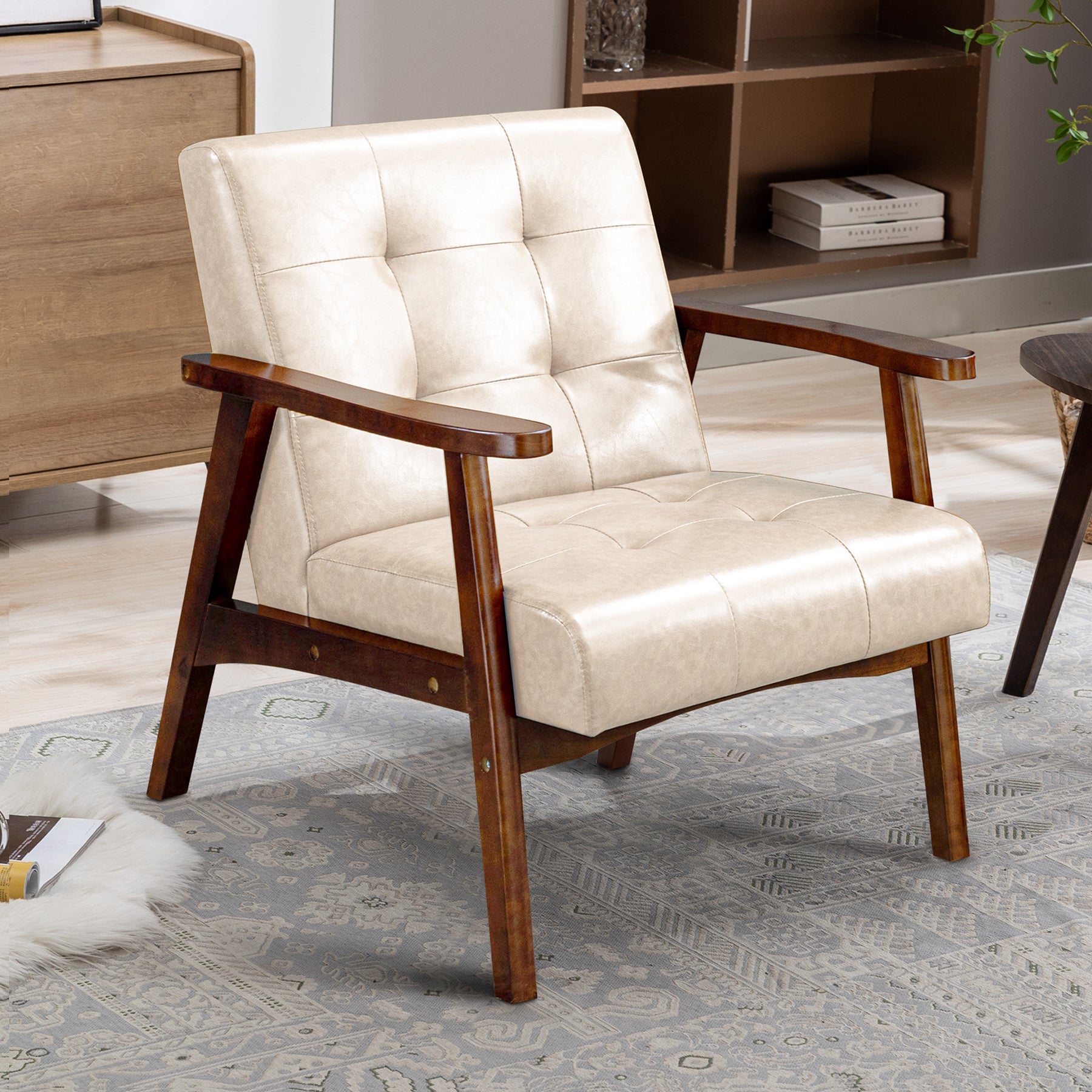 Mid-Century Armchairs Retro Tufted Faux Leather Accent Chair