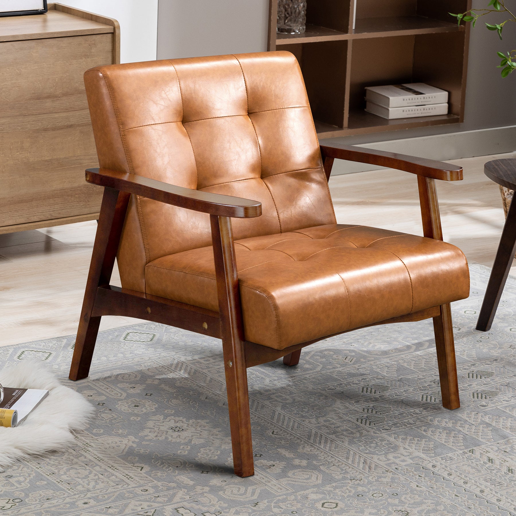 Mid-Century Armchairs Retro Tufted Faux Leather Accent Chair