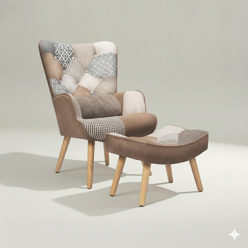 HomeMiYN Patchwork Chair,Accent Armchair with Ottoman Single Sofa Chair Brown US