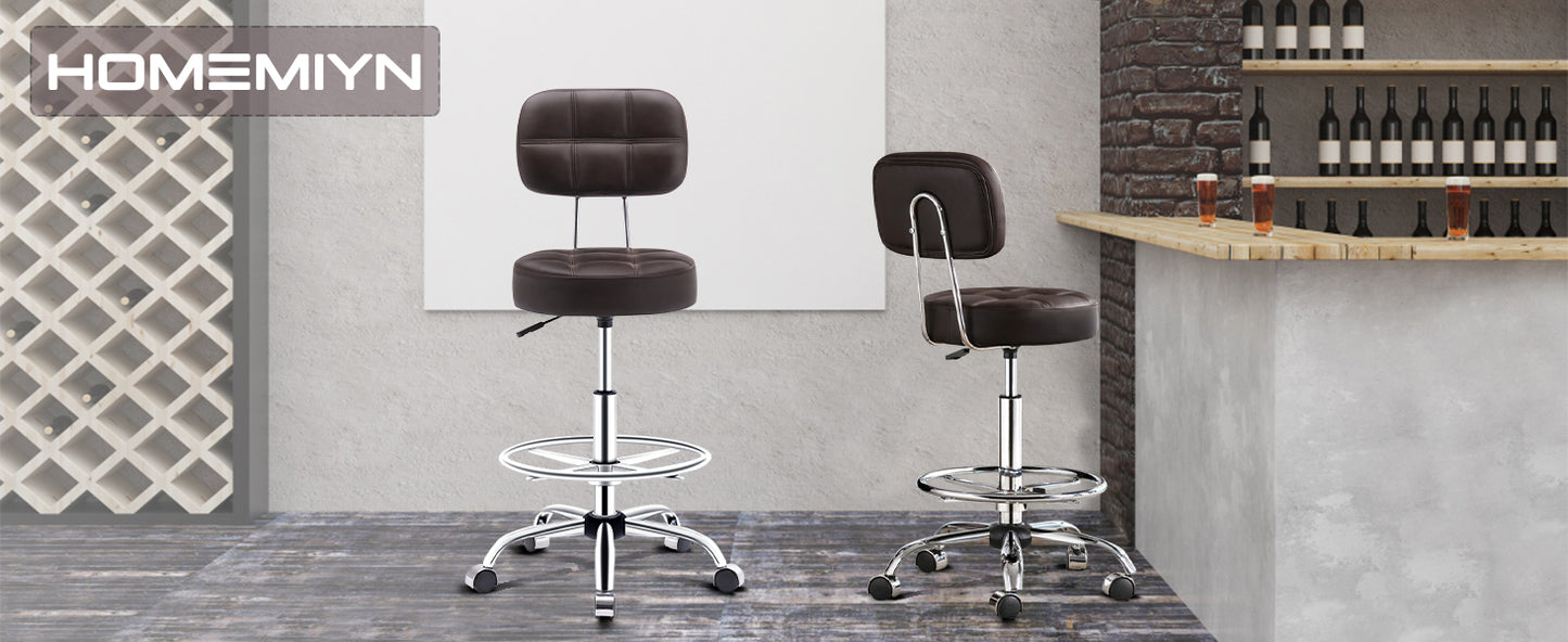 HomeMiYN Swivel Stool Roller Stool Foot Ring Office Stool Height Adjustable Coffee