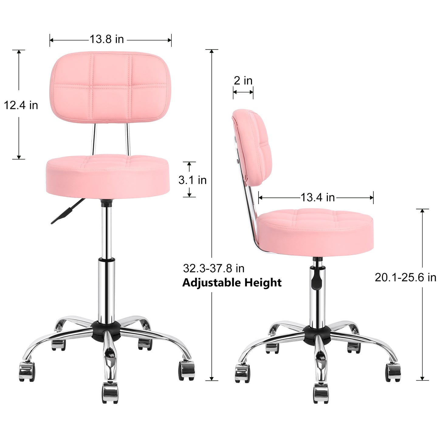 Swivel Round Rolling Stool with Backrest Tattoo Computer Lounge Dinning Pub Pink