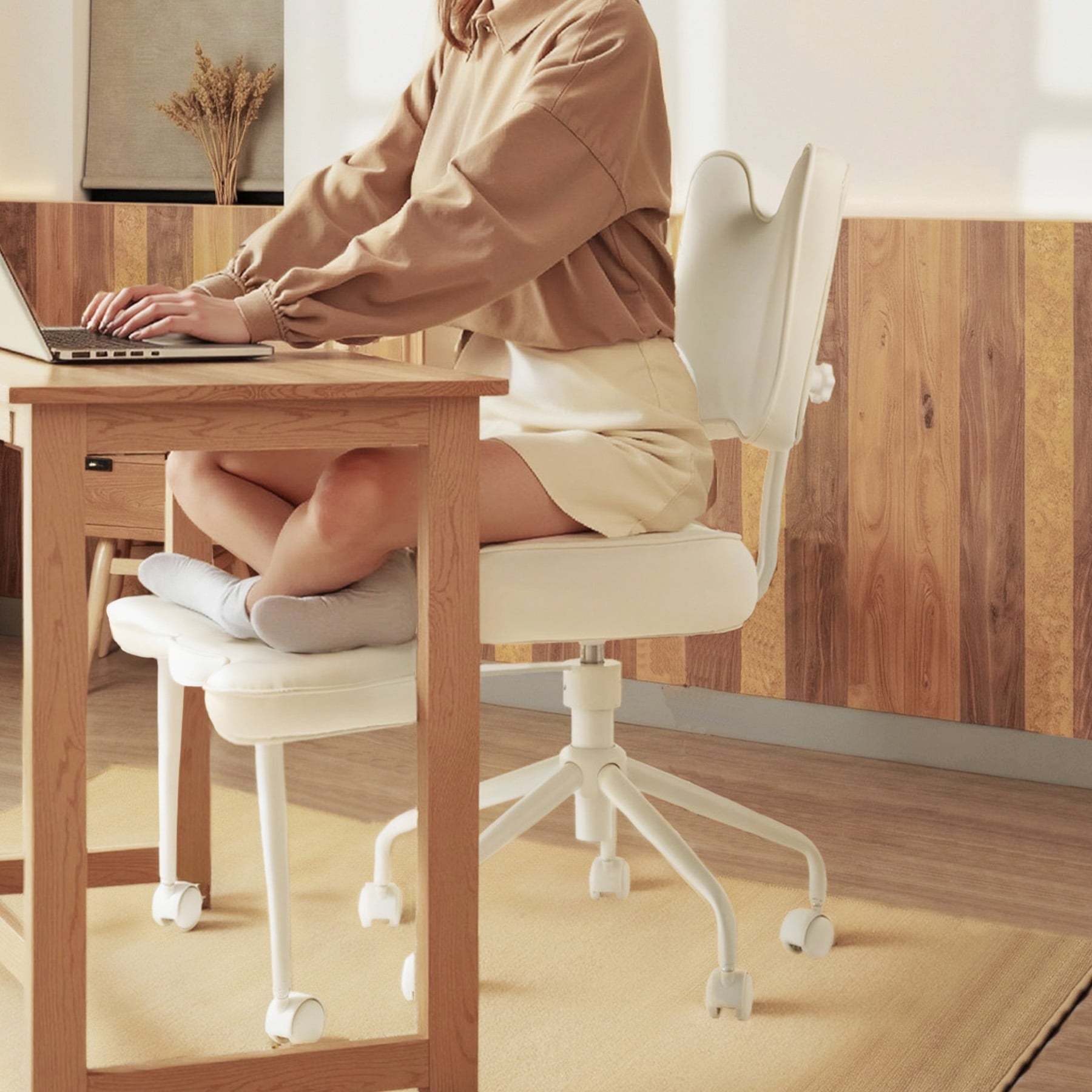 Cross Legged Office Chair with Wheels#color_White