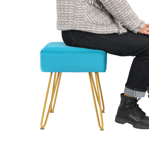 HomeMiYN Basics Upholstered Tufted Storage Ottoman Footstool Blue
