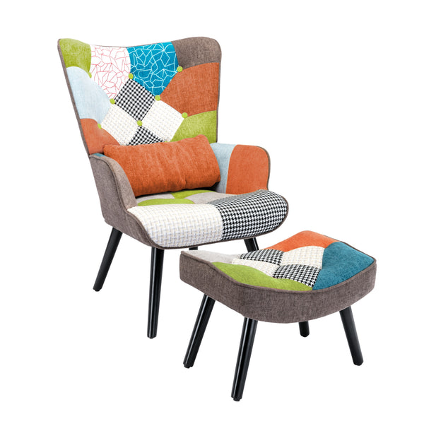 HomeMiYN Patchwork Chair,Accent Armchair with Ottoman Single Sofa Chair Orange