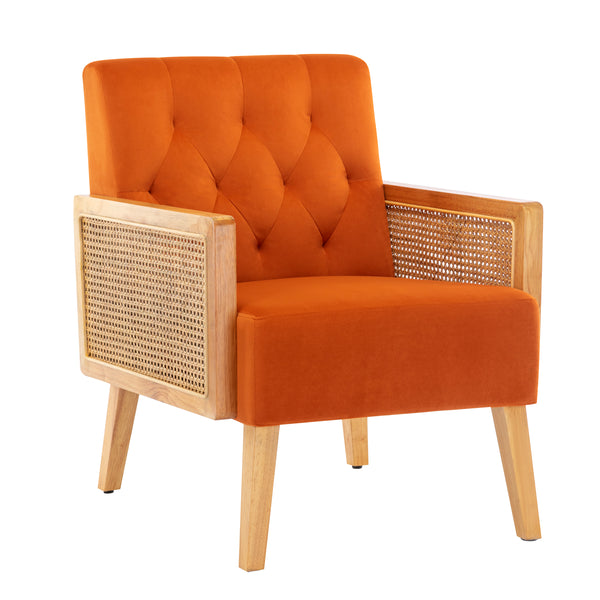 Modern Cane Armchair with Rattan Wicker Breathable Armrest 3 Colors