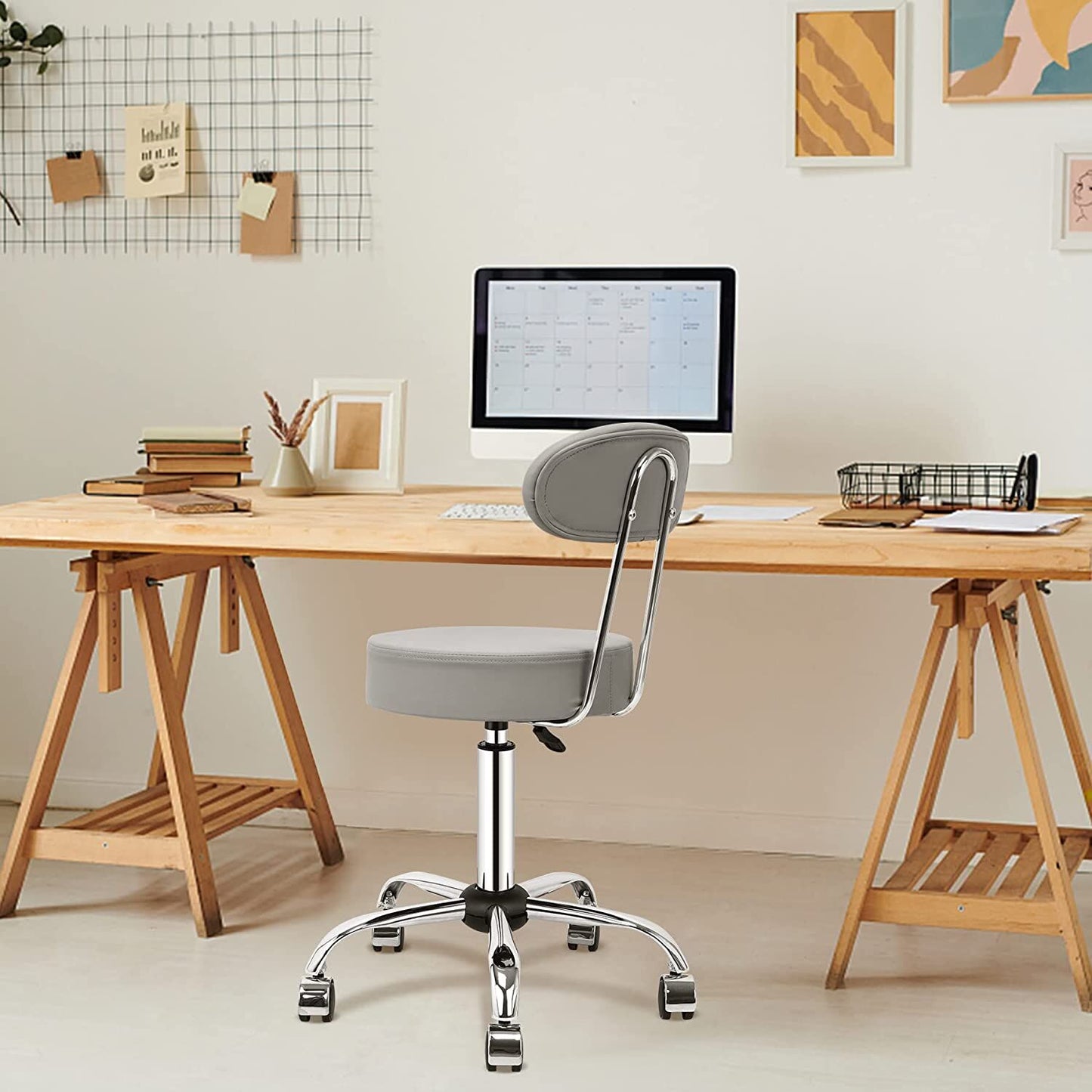HomeMiYN Office Bar Chairs Stool Adjustable Counter Chair with Back Grey