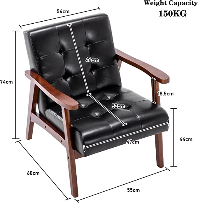 Mid-Century Armchairs Retro Tufted Faux Leather Accent Chair