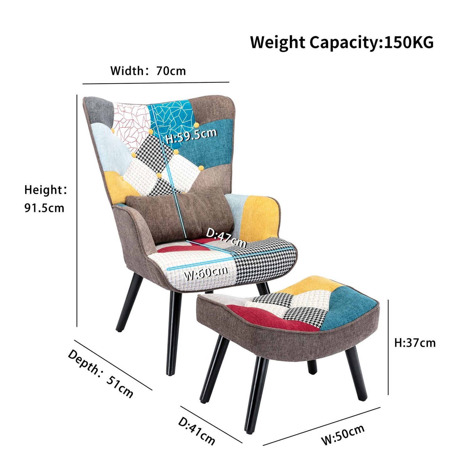 HomeMiYN Patchwork Chair,Accent Armchair with Ottoman Single Sofa Chair Blue US