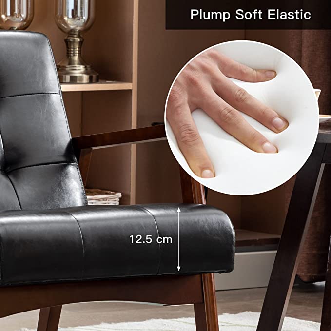 HomeMiYN Mid-Century Armchairs Retro Tufted Faux Leather Accent Chair