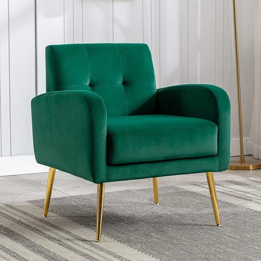 HomeMiYN Lounge Chair Accent Chair Living Room Armchair Armchair Velvet Recliner 4 Colors