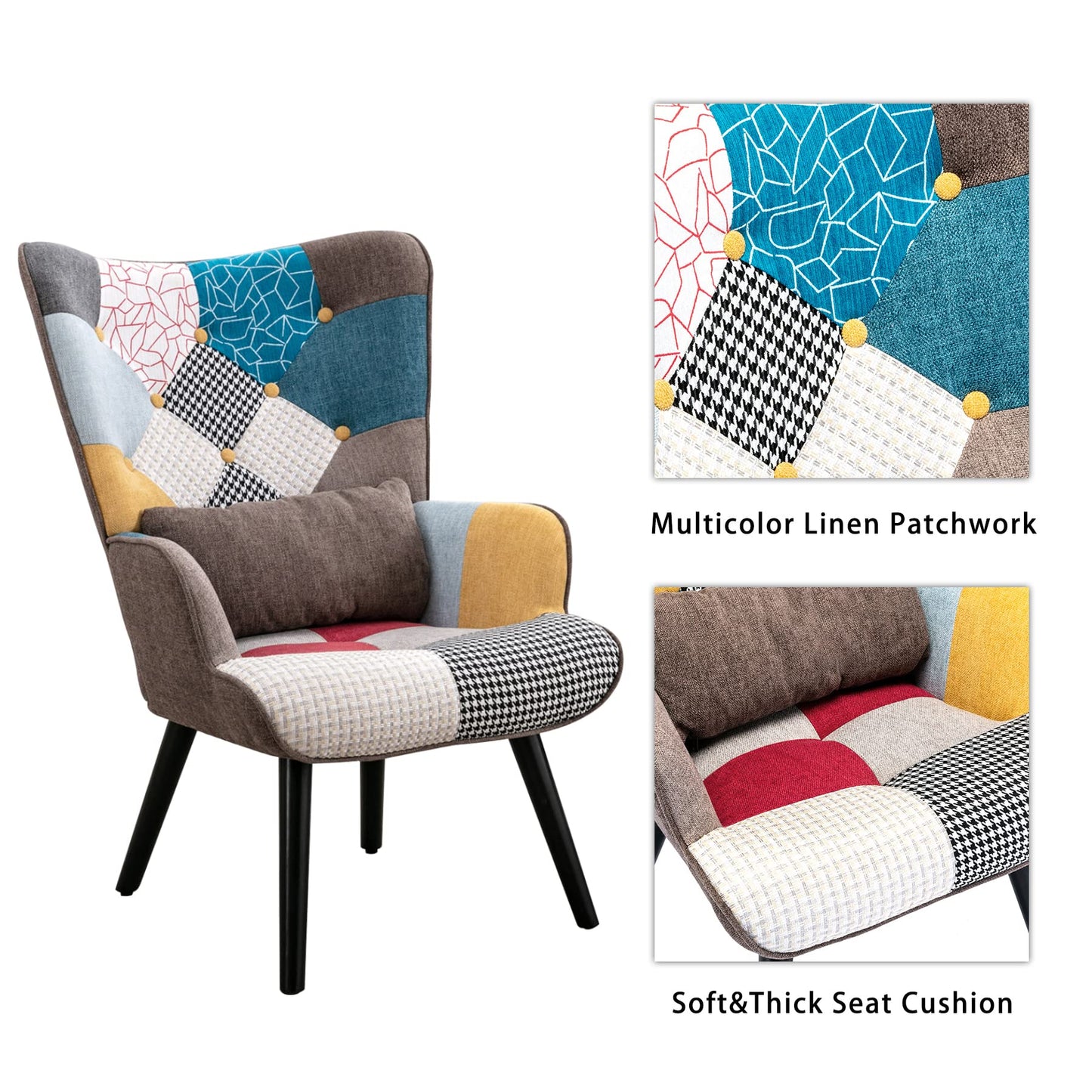 HomeMiYN Patchwork Chair,Accent Armchair with Ottoman Single Sofa Chair Blue US