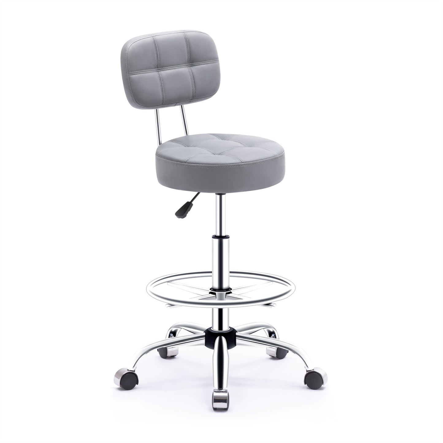 HomeMiYN Swivel Stool Roller Stool Foot Ring Office Stool Height Adjustable Gray