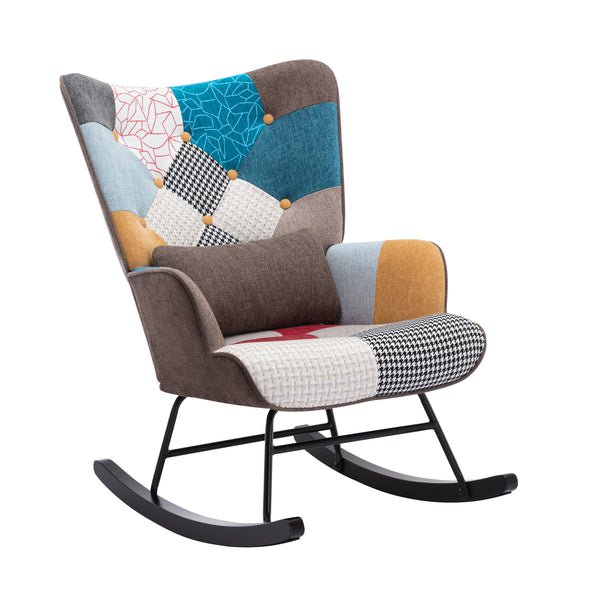 HomeMiYN Rocking Chair for Nursery Patchwork Accent High Back Rocking Chair