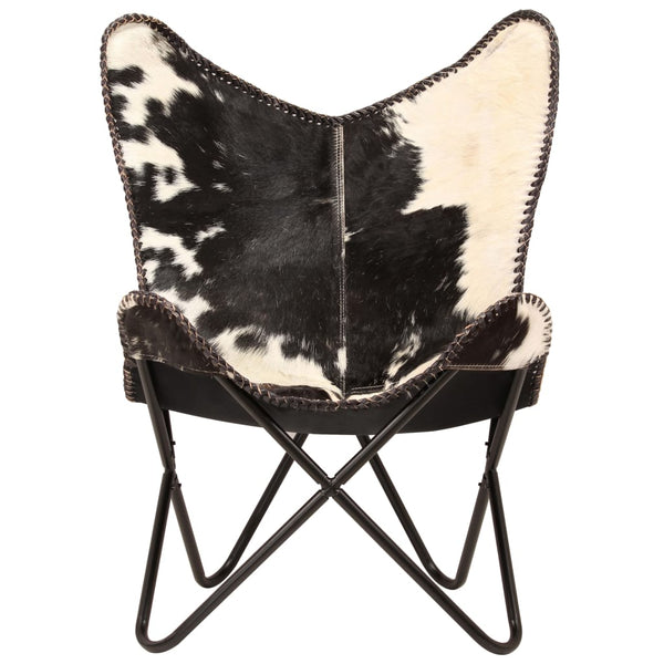 HomeMiYN Chair Genuine Goat Leather Black and White Butterfly Shape