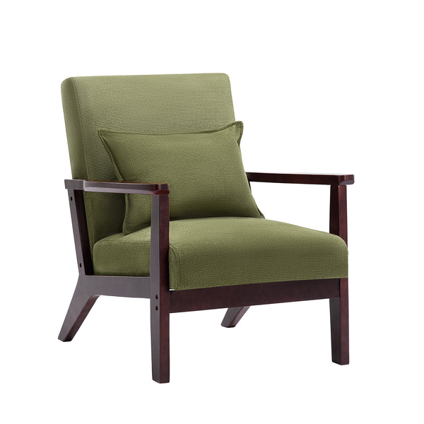 Mid-Century Wood Frame Armchair Retro Accent Chair with Pillow Breathable 5 Colors