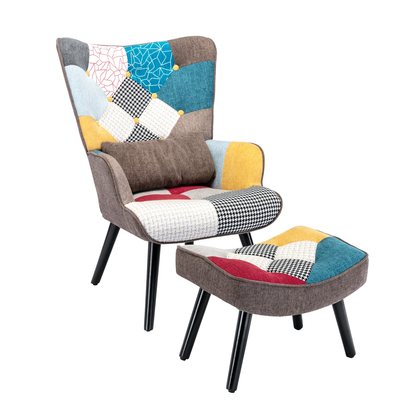 HomeMiYN Patchwork Chair,Accent Armchair with Ottoman Single Sofa Chair Blue US