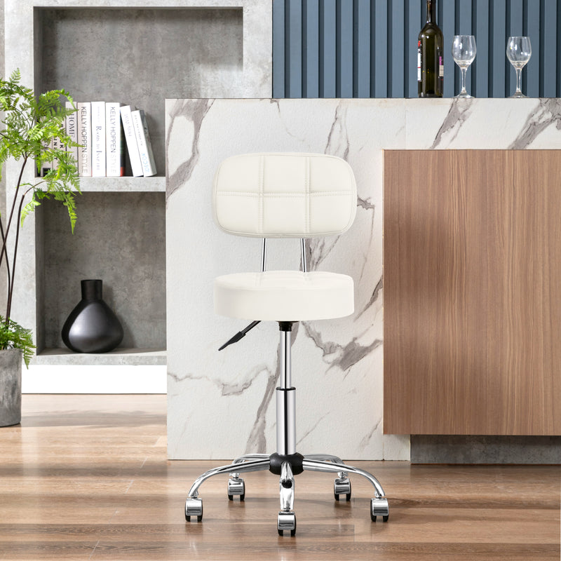 Swivel Round Rolling Stool with Backrest Tattoo Computer Lounge Dinning Pub Beige