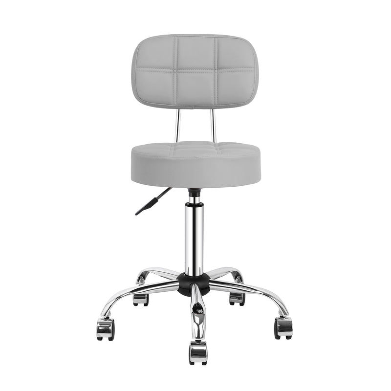 Swivel Round Rolling Stool with Backrest Tattoo Computer Lounge Dinning Pub Gray