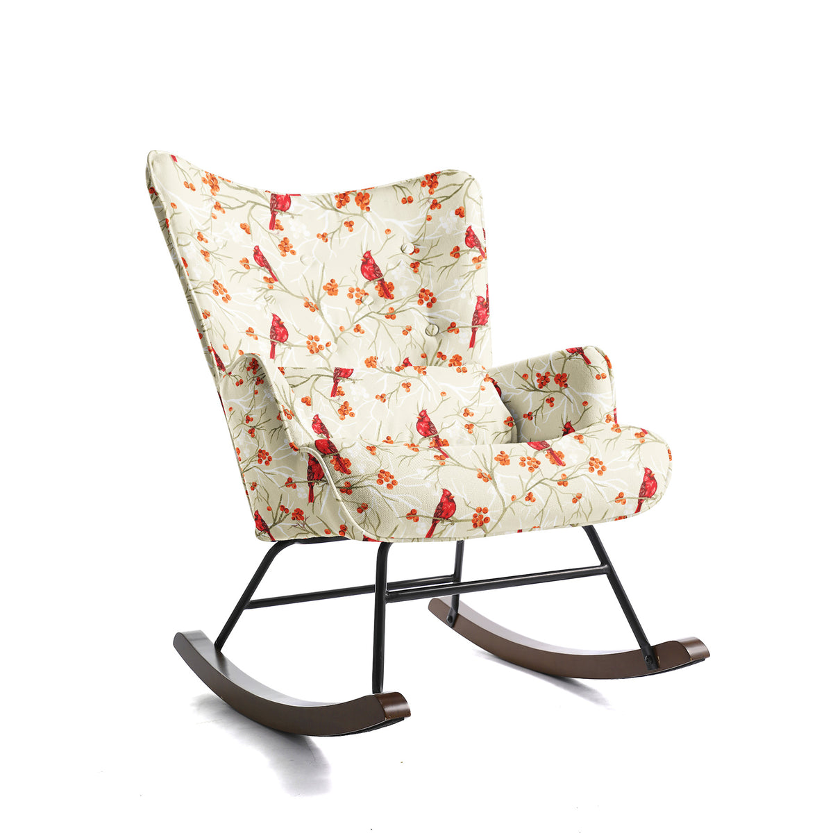 HomeMiYN Modern Single Rocking Chair, Printed Linen-Look Fabric with Ample Cushioned Seat