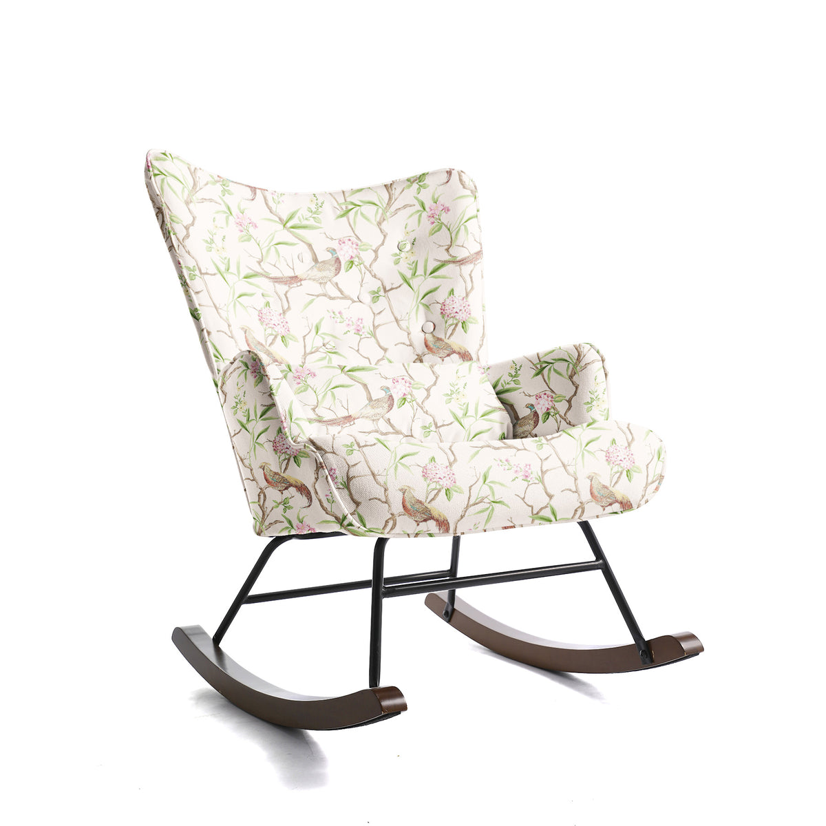 HomeMiYN Modern Single Rocking Chair, Printed Linen-Look Fabric with Ample Cushioned Seat
