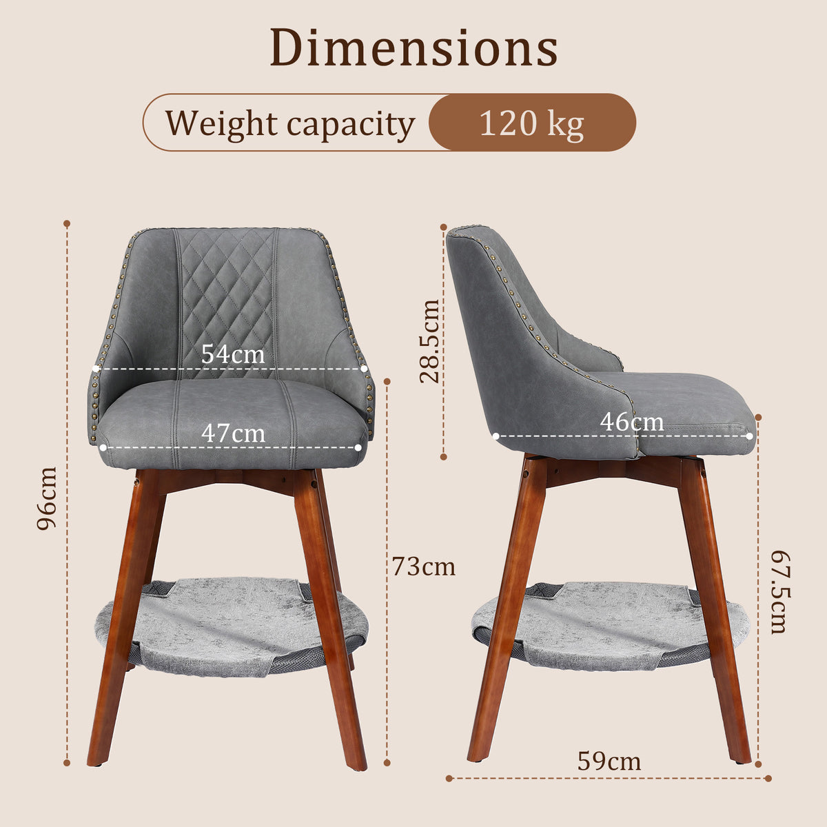 HomeMiYN Set of 2 Wooden Rotatable Padded Bar Stools with Pet Cave