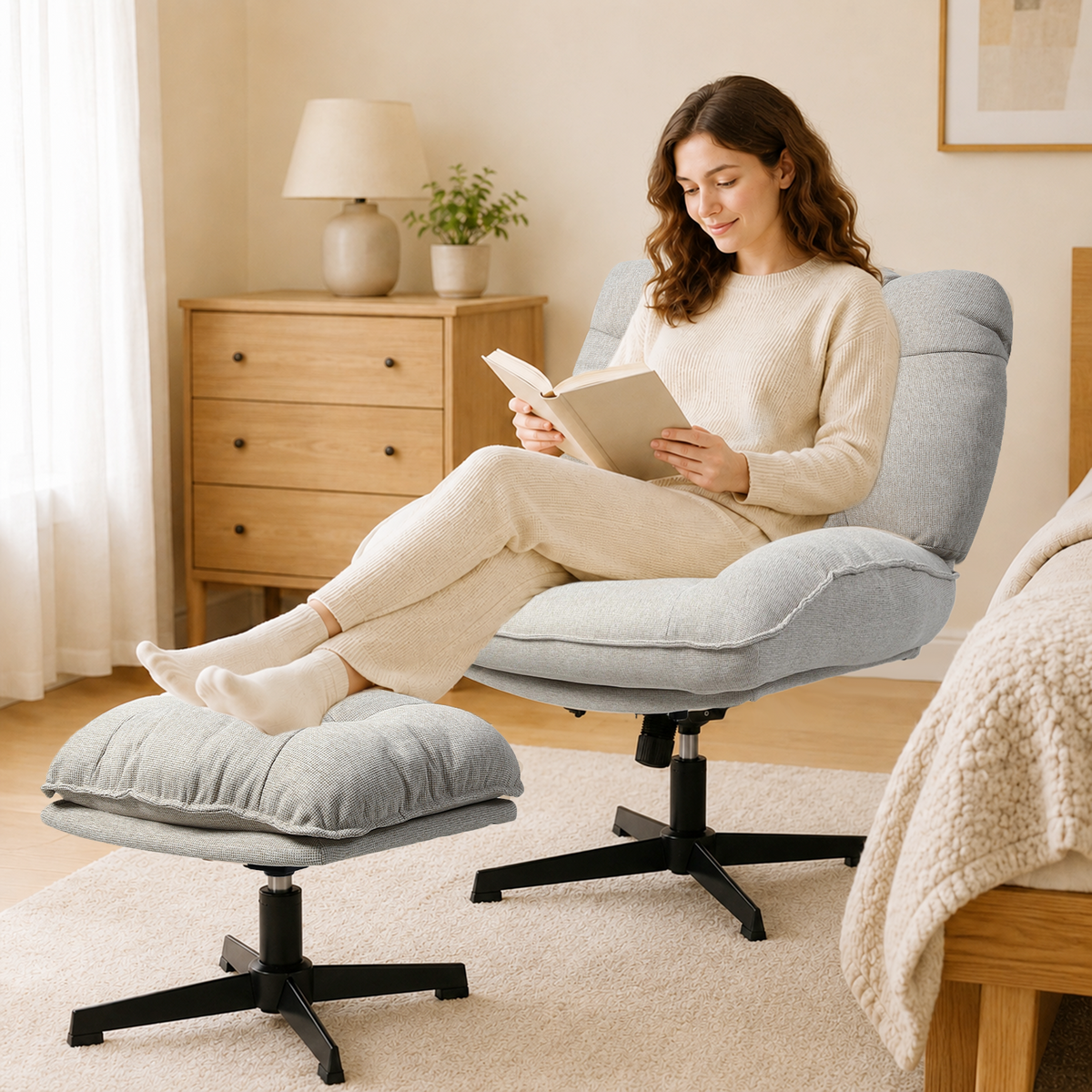 HomeMiYN Ergonomic Armless Office Chair with Adjustable Backrest & Footrest