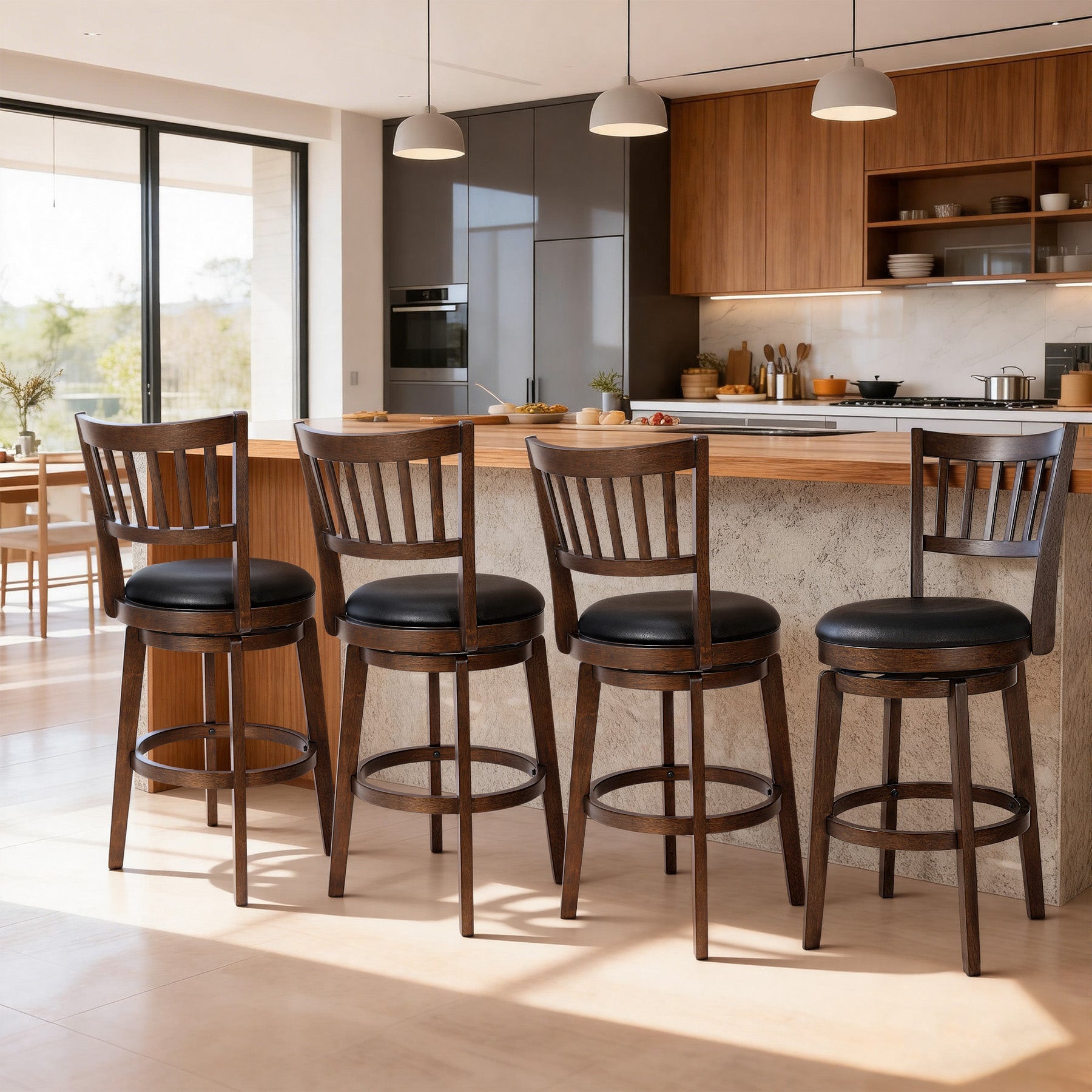 2 Set of Swivel Bar Stool with Padded Back & Seat – Mid-Century Modern Counter Height Chair