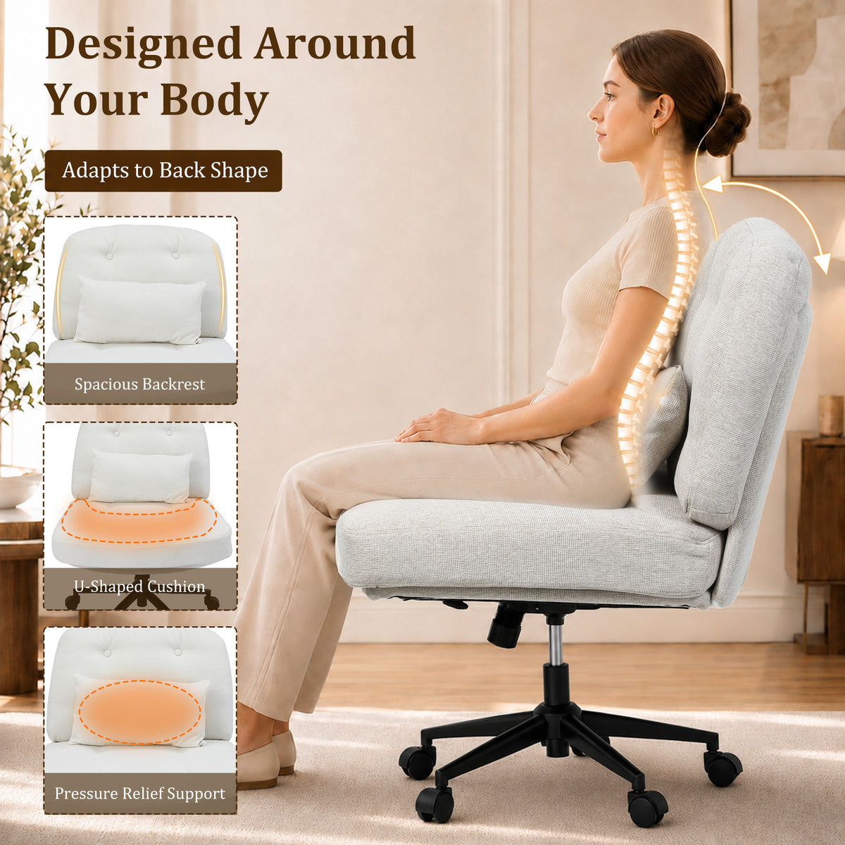 HomeMiYN Adjustable Armless Office Chair, Swivel Back Design