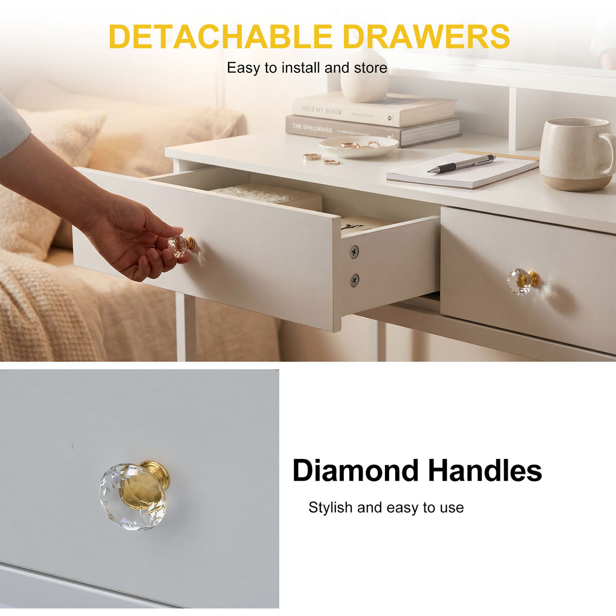 HomeMiYN Dressing Table with LED Lighting and Stool Small with Socket