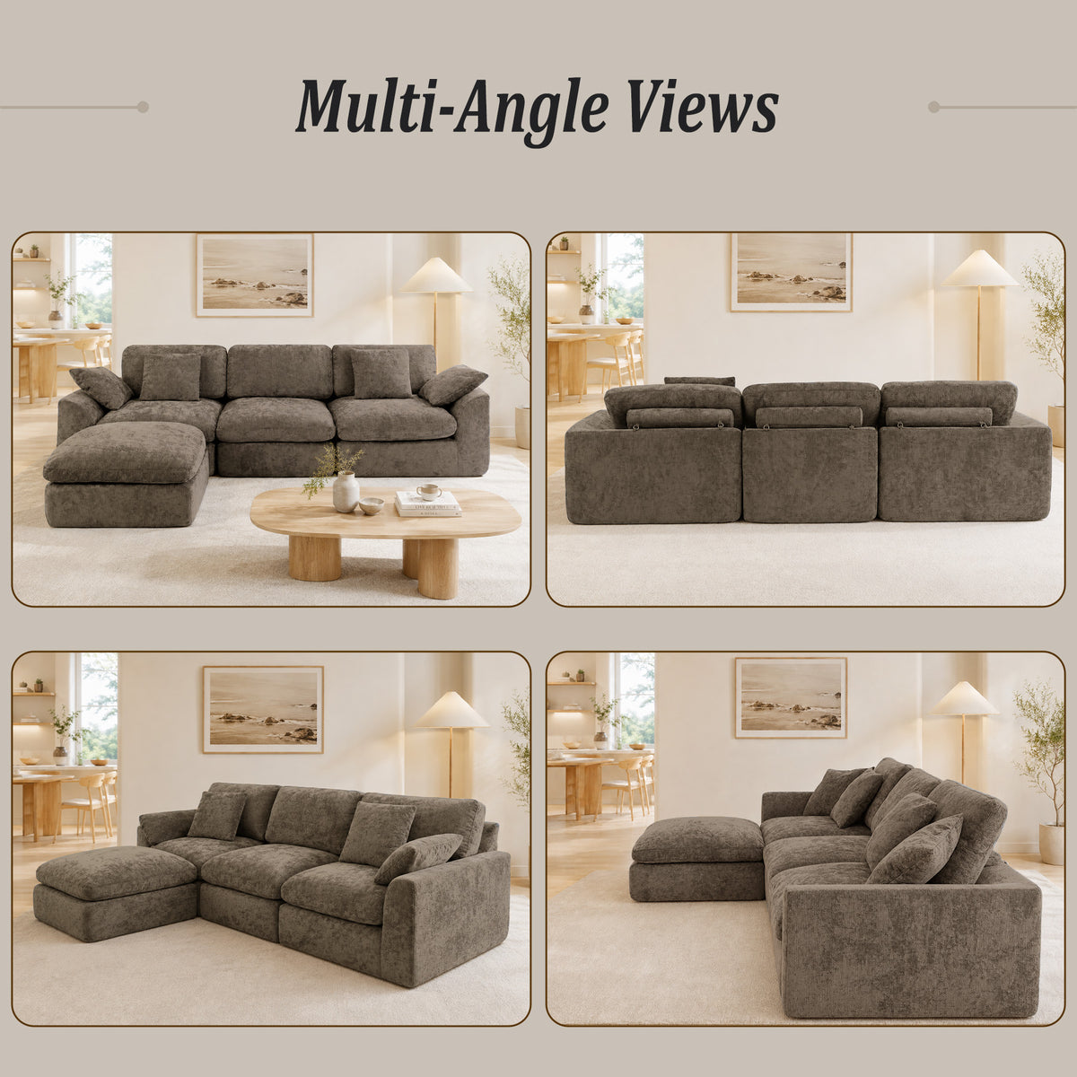 HomeMiYN 281cm 3-Seater L-Shaped Modular Corner Sofa, Chenille Fabric, Non-Vacuum Packaged